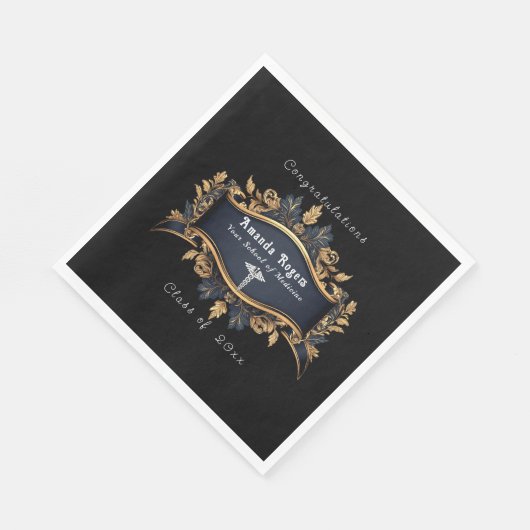 卒業カドゥセウスエレガントブラック金ゴールドホワイト スタンダードランチョンナプキン (角)