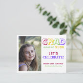 卒業カラフル中学校の卒業写真 インビテーションポストカード (スタンド正面)