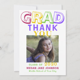 卒業カラフル中学校の卒業写真 サンキューカード