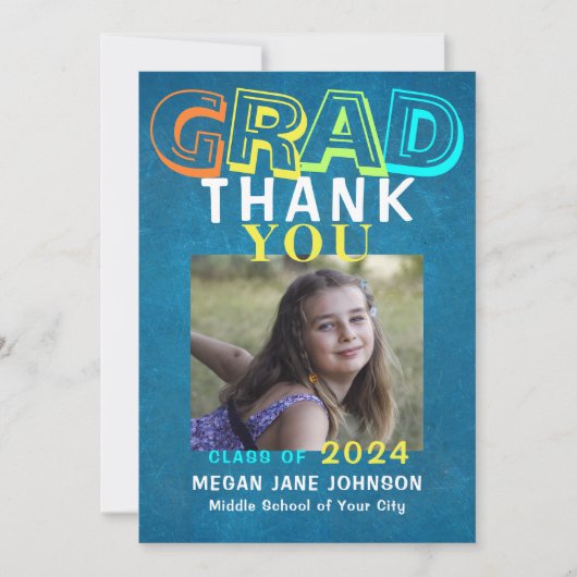 卒業カラフル中学校の卒業写真 サンキューカード (正面)