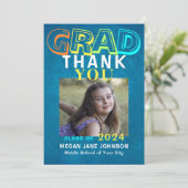 卒業カラフル中学校の卒業写真 サンキューカード (スタンド正面)