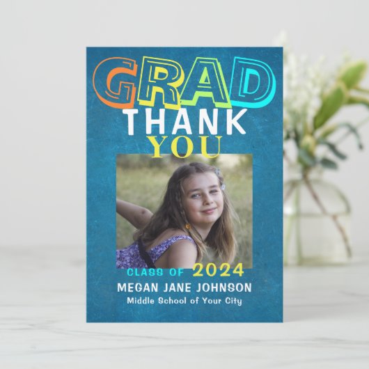卒業カラフル中学校の卒業写真 サンキューカード (スタンド正面)