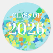 卒業カラフル帽の飛んでいる等級 ラウンドシール (正面)