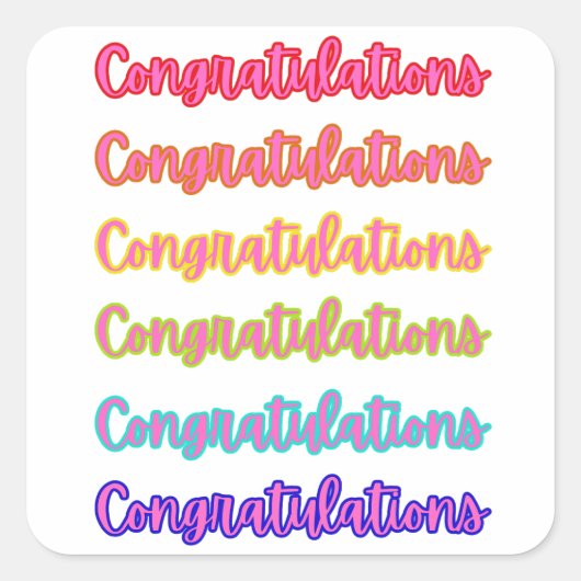 卒業カラフル文字おめでとう スクエアシール (正面)