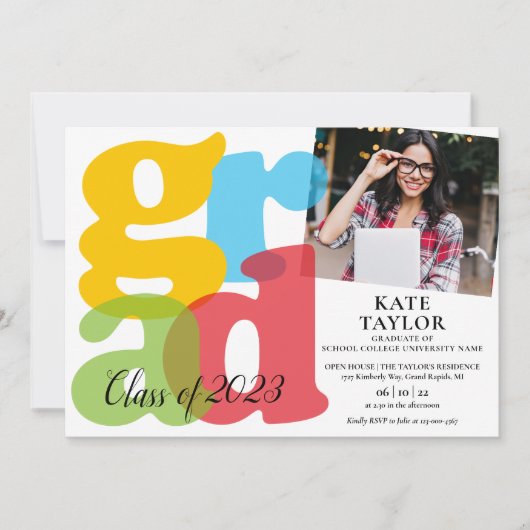 卒業カラフル2写真卒業パーティー招待状 招待状 (正面)