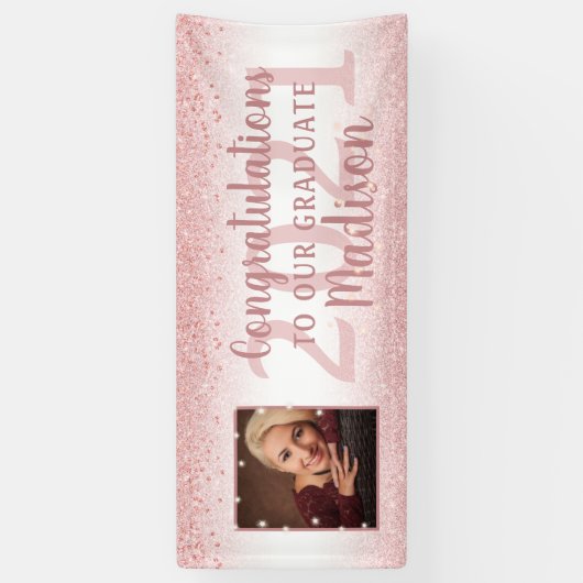 卒業ガーリーバラ金ゴールドグリッタースパークル写真 横断幕 (縦)