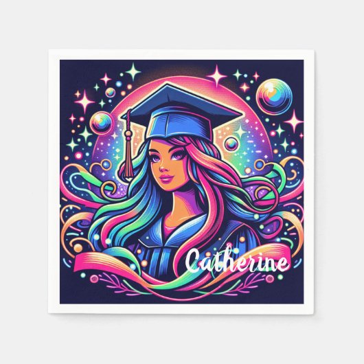卒業ガールインネオンカラーカスタム スタンダードカクテルナプキン (正面)