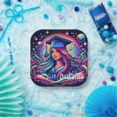 卒業ガールインネオンカラーカスタム ペーパープレート (パーティー)