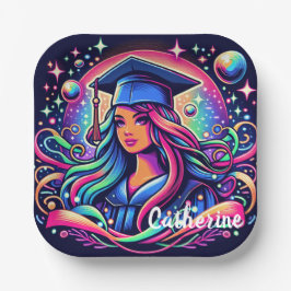 卒業ガールインネオンカラーカスタム ペーパープレート
