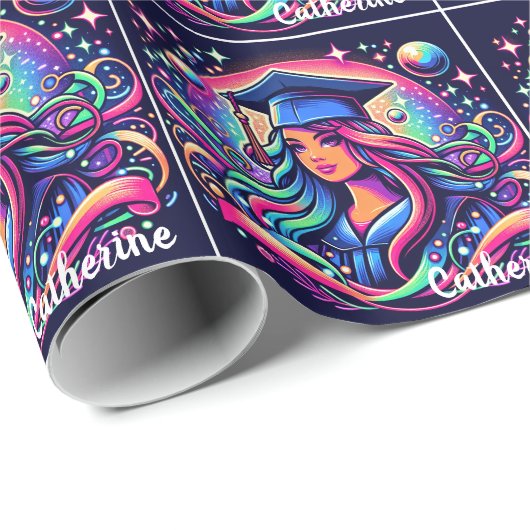 卒業ガールインネオンカラーカスタム ラッピングペーパー (ロールコーナー)