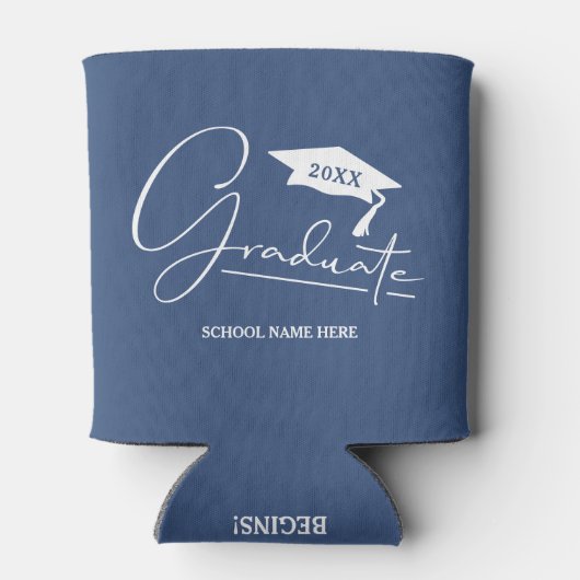 卒業キャップで青で卒業 缶クーラー (裏面)