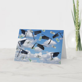 卒業キャップとお金を空に カード