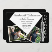 卒業キャップとタッセルと写真 招待状 (正面/裏面)