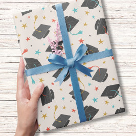 卒業キャップとタッセルオンクリーム ラッピングペーパー