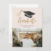 卒業キャップとタッセルゴールドフォイルフォトパーティー 案内ポストカード (正面/裏面)