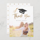 卒業キャップとタッセルゴールドフォイルフォト 案内状 (正面/裏面)
