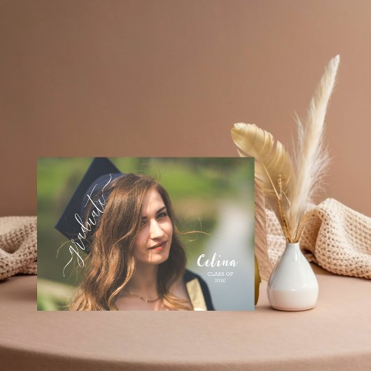 卒業キャップとタッセルピンク水彩写真 サンキューカード