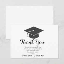 卒業キャップとタッセルブラック&ホワイトはっきりした サンキューカード