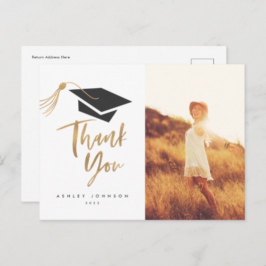 卒業キャップとタッセル金箔フォトポストカード ポストカード (正面/裏面)