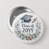 卒業キャップとディプロマボタンのクラス 缶バッジ (正面&裏面)