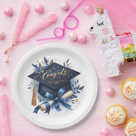 卒業キャップと卒業証書 ペーパープレート (パーティー)