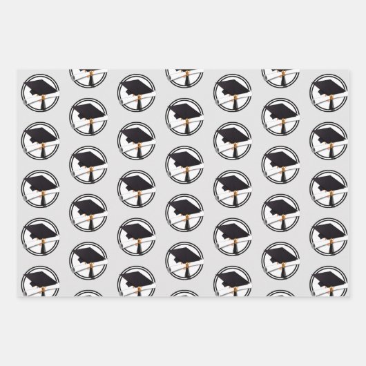 卒業キャップと卒業証書 ラッピングペーパーシート (正面3)