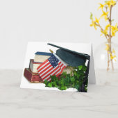 卒業キャップと米国国旗 カード (黄色い花)