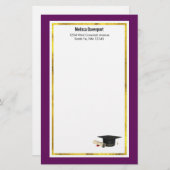 卒業キャップと紫のディプロマ 便箋 (正面/裏面)