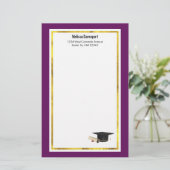 卒業キャップと紫のディプロマ 便箋 (スタンド正面)