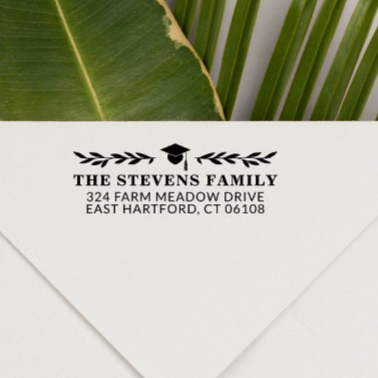 卒業キャップと緑の名前のアドレス セルフインキングスタンプ