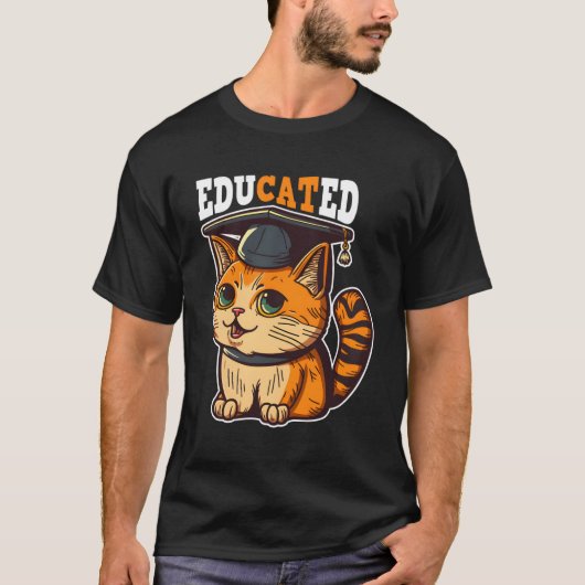 卒業キャップの教育を受けた猫デコレティ Tシャツ (正面)