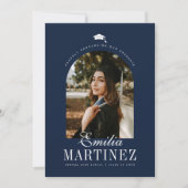 卒業キャップアーチフォトスクリプエレガントトNavy Grad 案内状 (正面)