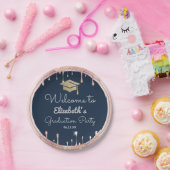 卒業キャップグリッターバラ金ゴールドドリップスネイビーブルー ペーパープレート (パーティー)