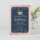 卒業キャップグリッターバラ金ゴールドドリップスネイビーブルー 招待状 (スタンド正面)