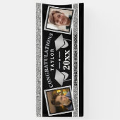 卒業キャップシルバーとブラックおめでとう 横断幕 (縦)