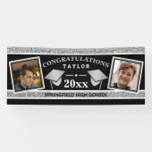 卒業キャップシルバーとブラックおめでとう 横断幕 (横)