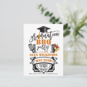 卒業キャップタッセルシンプルフォトBBQパーティー インビテーションポストカード (スタンド正面)