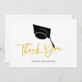 卒業キャップタッセルタイポグラフィフェイク金ゴールド サンキューカード (正面/裏面)