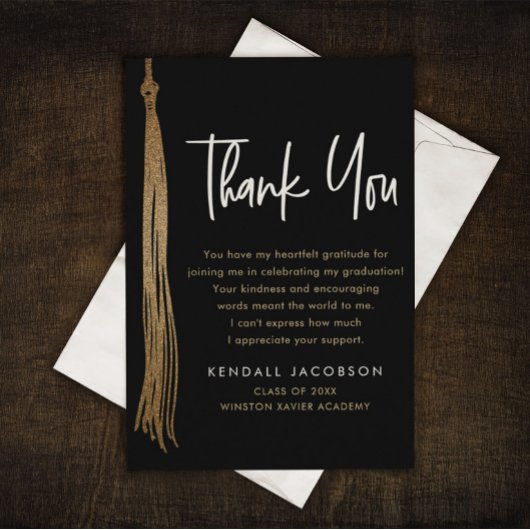 卒業キャップタッセル金ゴールドブラックモダン サンキューカード