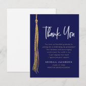 卒業キャップタッセル金ゴールドブルーモダン サンキューカード (正面/裏面)