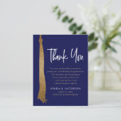 卒業キャップタッセル金ゴールドブルーモダン サンキューカード (スタンド正面)