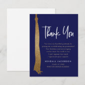 卒業キャップタッセル金ゴールドブルーモダン サンキューカード (正面/裏面)