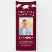 卒業キャップトスおめでとうグラードフォトマルーン 横断幕 (縦)