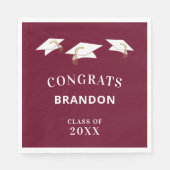 卒業キャップトスおめでとう名マルーン スタンダードランチョンナプキン (正面)