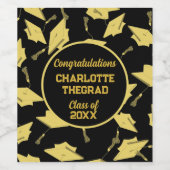 卒業キャップパーティーおめでとうブラック&金ゴールド ワインラベル (シングルラベル)