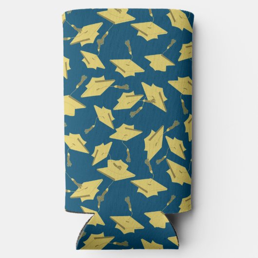 卒業キャップパーティーおめでとうブルー&金ゴールド スリム缶クーラー (裏面)