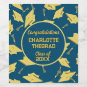 卒業キャップパーティーおめでとうブルー&金ゴールド ワインラベル (シングルラベル)