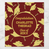 卒業キャップパーティーおめでとうマルーン金ゴールド ワインラベル (シングルラベル)