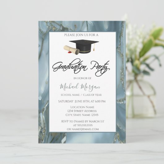 卒業キャップフレーム大理石卒業パーティー 招待状 (スタンド正面)