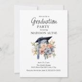 卒業キャップブルーピンクフローラ写真卒業 招待状 (正面)